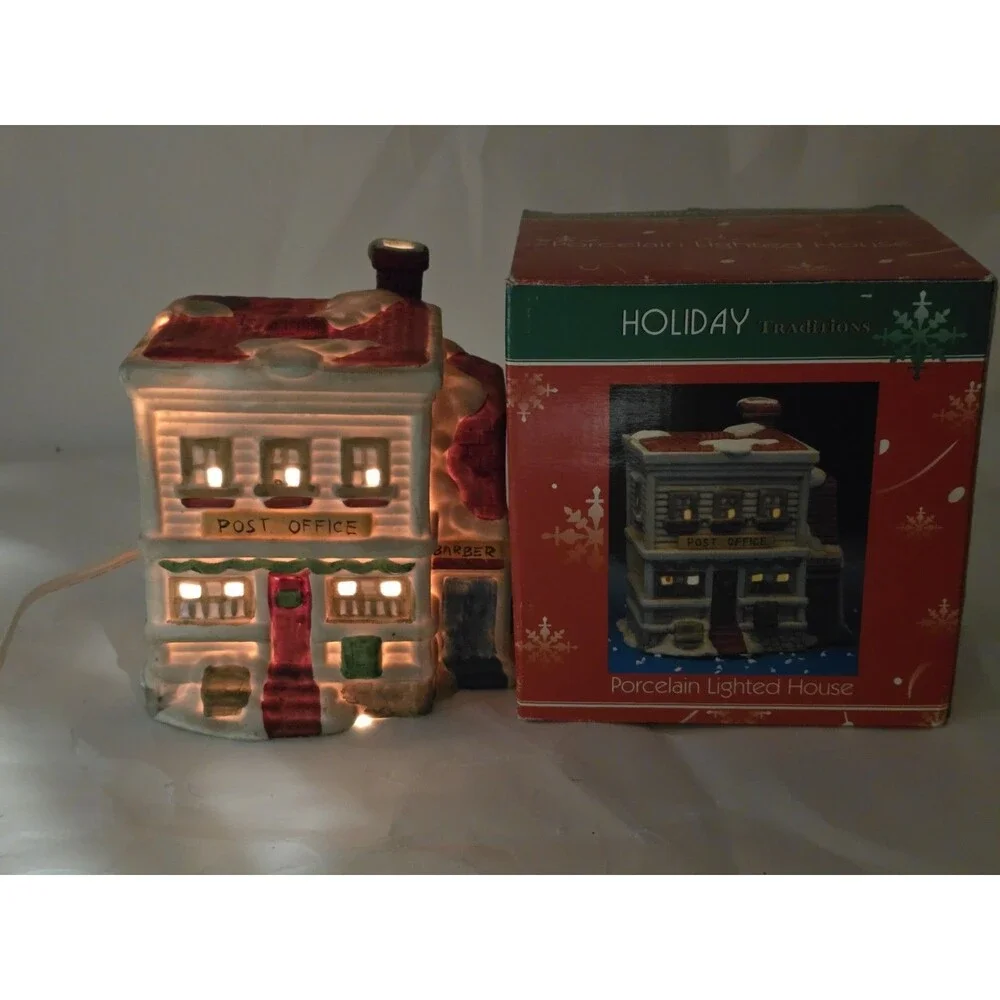 Vintage Holiday Traditions Porcelain House With Plug in Light Christmas Decor